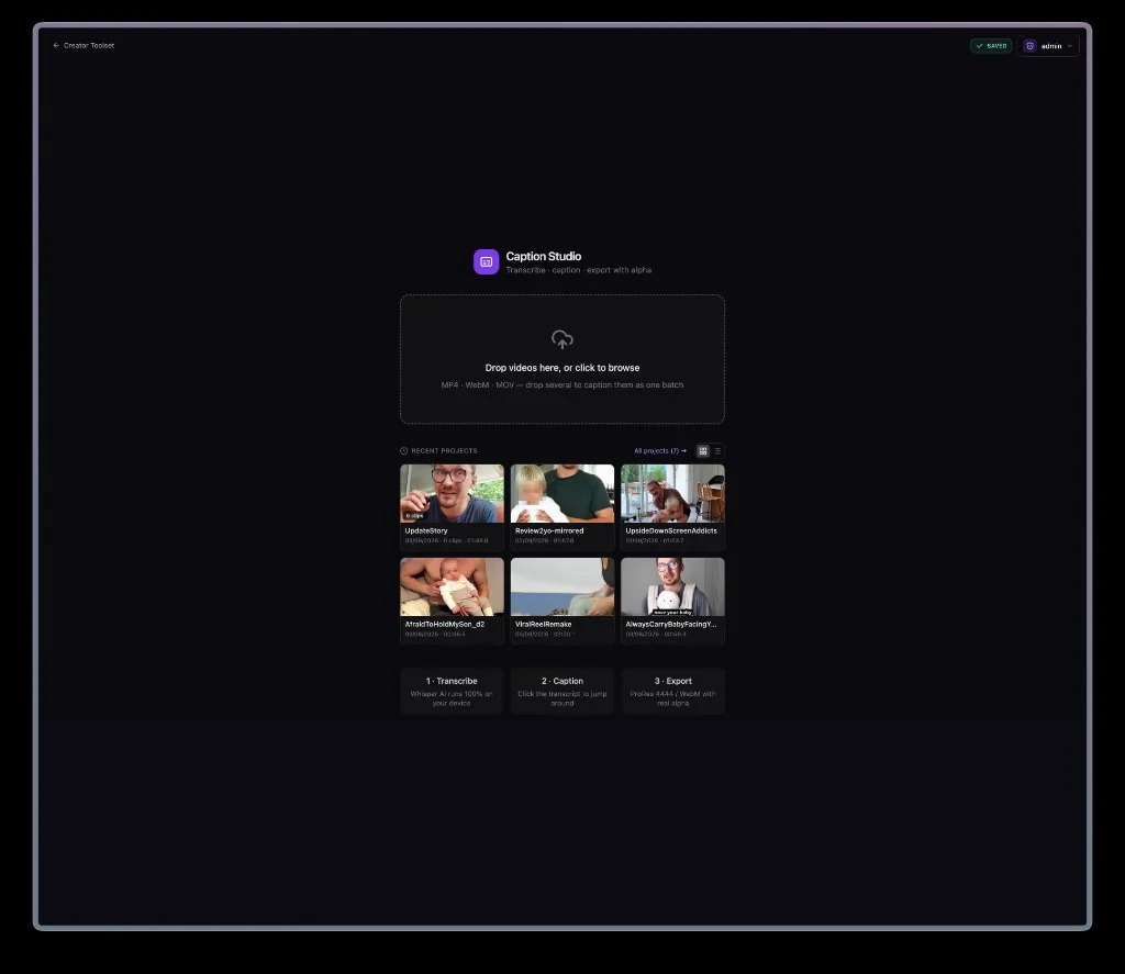 Caption Studio — drop several videos to caption them as one batch